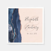 Agate Script Navy Blue Roos Gold Blush Wedding Servet (Voorkant)