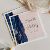 Agate Script Navy Blue Roos Gold Blush Wedding Servet
