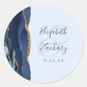 Agate Script Navy Lichtblauw Gouden Trouw Ronde Sticker (Voorkant)