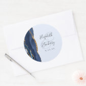 Agate Script Navy Lichtblauw Gouden Trouw Ronde Sticker (Envelop)