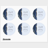 Agate Script Navy Lichtblauw Gouden Trouw Ronde Sticker (Vel)