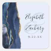 Agate Script Navy Pale Blue Gold Wedding Vierkante Sticker (Voorkant)