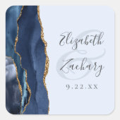 Agate Script Navy Pale Blue Gold Wedding Vierkante Sticker (Voorkant)