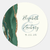 Agate Script Smaragdgroen Goud Ivoor Trouw Ronde Sticker (Voorkant)