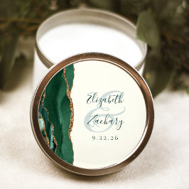 Agate Script Smaragdgroen Goud Ivoor Trouw Ronde Sticker