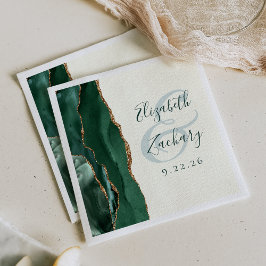 Agate Script Smaragdgroene Gouden Ivoor Trouw Servet