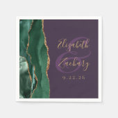 Agate Script Smaragdgroene Gouden Paarse Bruiloft Servet (Voorkant)