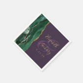 Agate Script Smaragdgroene Gouden Paarse Bruiloft Servet (Hoek)