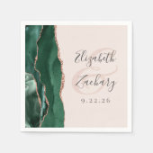 Agate Script Smaragdgroene Roze Gouden Blush Bruil Servet (Voorkant)