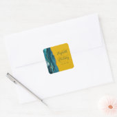 Agate Script Turkoois Goud Mosterd Gele Trouw Vierkante Sticker (Envelop)