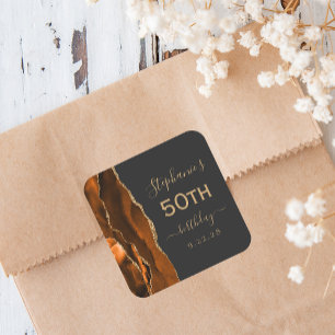 Agate Script Verbrand Oranje Goud 50ste Verjaardag Vierkante Sticker