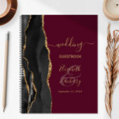 Agate Script Zwart Goud Bourgogne Wedding Gast Notitieboek