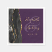 Agate Script Zwart Goud Diep Paarse Trouw Servet (Voorkant)