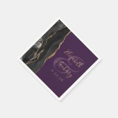 Agate Script Zwart Goud Diep Paarse Trouw Servet (Hoek)