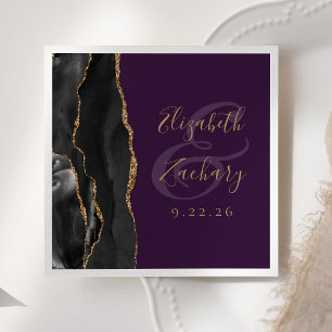 Agate Script Zwart Goud Diep Paarse Trouw Servet