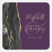 Agate Script Zwart Goud Diep Paarse Trouw Vierkante Sticker (Voorkant)