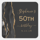 Agate Script Zwart Goud Donker 50ste Verjaardag Vierkante Sticker (Voorkant)