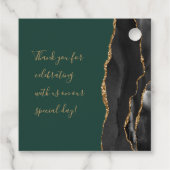 Agate Script Zwart Goud Smaragdgroene Trouw Bedankjes Labels (Achterkant)