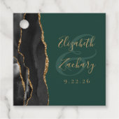 Agate Script Zwart Goud Smaragdgroene Trouw Bedankjes Labels (Voorkant)