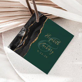 Agate Script Zwart Goud Smaragdgroene Trouw Bedankjes Labels