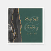 Agate Script Zwart Goud Smaragdgroene Trouw Servet (Voorkant)