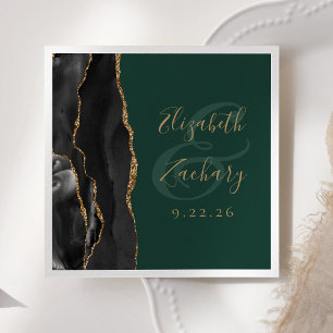 Agate Script Zwart Goud Smaragdgroene Trouw Servet