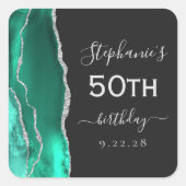 Agate Seafoam Green Silver Dark 50e verjaardag Vierkante Sticker (Voorkant)