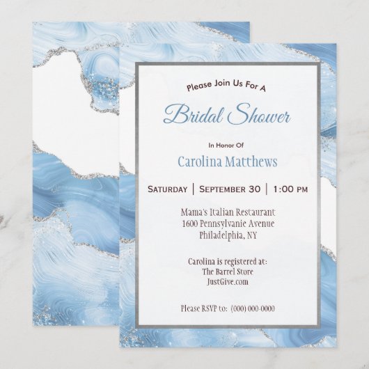 Agate Silver Blue Geode Vrijgezellenfeest Kaart (Voorkant / Achterkant)