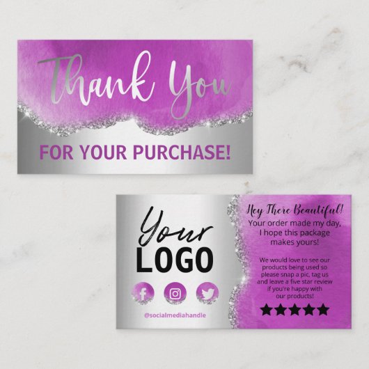 Agate Silver Paars Dank u Visitekaartje (Voorkant / Achterkant)