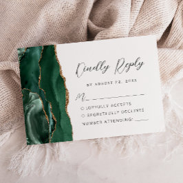 Agate Smaragdgroen Goud Modern Schrift Huwelijk RSVP Kaartje