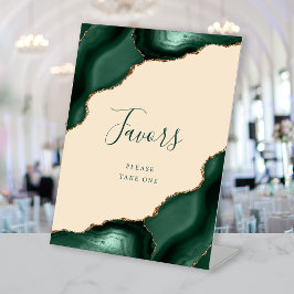 Agate Smaragdgroene Gouden Champagne Trouwgunsten Reclamebord Met Voetstuk