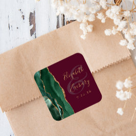 Agate Smaragdgroene Gouden Schrift Burgundy Bruilo Vierkante Sticker