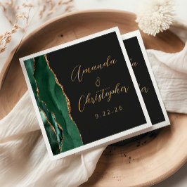 Agate Smaragdgroene Gouden Schrift Donkere Bruilof Servet