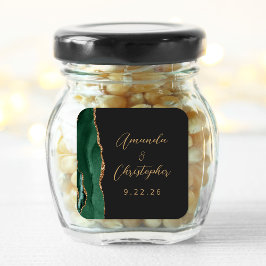 Agate Smaragdgroene Gouden Schrift Donkere Bruilof Vierkante Sticker