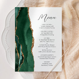 Agate Smaragdgroene Gouden Script Bruiloft Menu