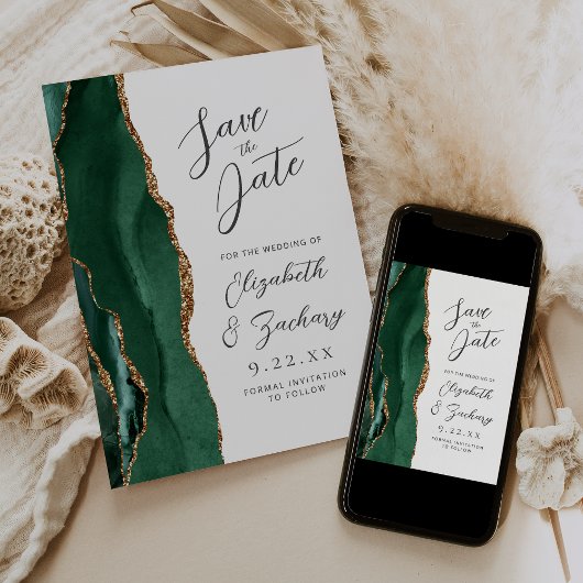 Agate Smaragdgroene Gouden Script Bruiloft Save The Date