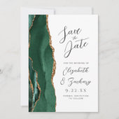 Agate Smaragdgroene Gouden Script Bruiloft Save The Date (Voorkant)