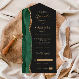 Agate Smaragdgroene Gouden Script Donkere Huwelijk All In One Uitnodiging