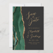 Agate Smaragdgroene Gouden Script Donkere Huwelijk Save The Date (Voorkant)