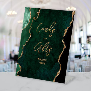 Agate Smaragdgroene Gouden Trouwkaarten Cadeaus Reclamebord Met Voetstuk