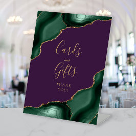 Agate Smaragdgroene Paarse Trouwkaarten Geschenken Reclamebord Met Voetstuk