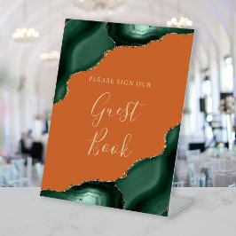 Agate Smaragdgroene Roestige Huwelijksgastboek Reclamebord Met Voetstuk