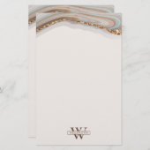 Agate Steen Marmer Monogram Naam Briefpapier (Voorkant / Achterkant)