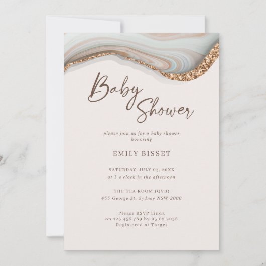 Agate Stone Marble Baby shower Invitation Kaart (Voorkant)