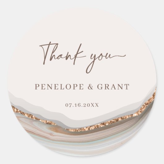 Agate Stone Marble Bedankt Classic Round Sticker (Voorkant)
