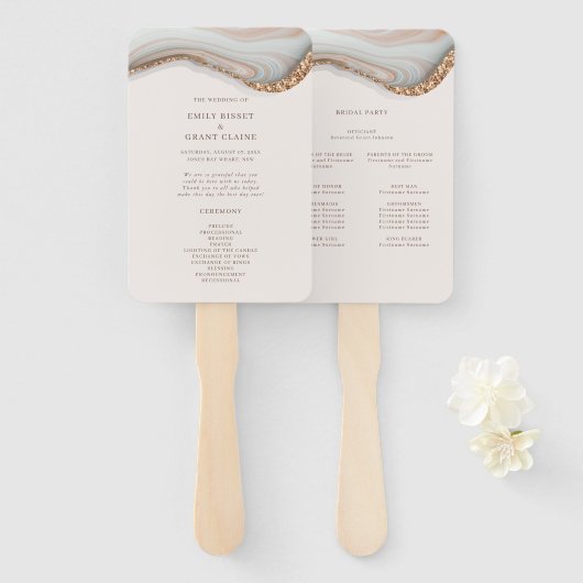Agate Stone Marble Ceremony Programme Hand Fan Handwaaier (Voorkant en achterkant)