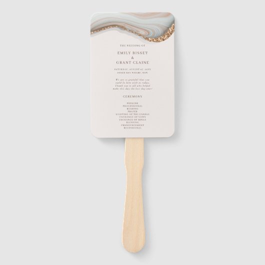 Agate Stone Marble Ceremony Programme Hand Fan Handwaaier (Voorkant)