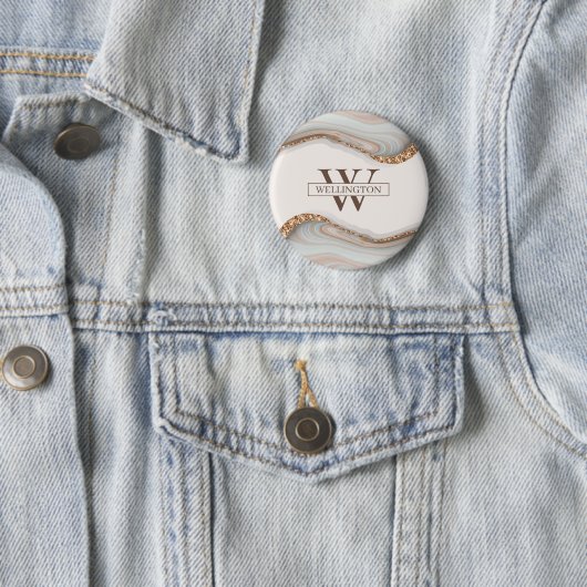 Agate Stone Marble Monogram Name Badge Ronde Button 5,7 Cm (In situ)