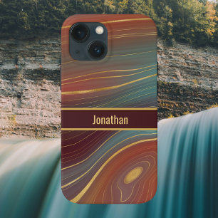 Agate Strata Kijk - Burgundy Rust en Dusty Aqua Case-Mate iPhone 14 Hoesje