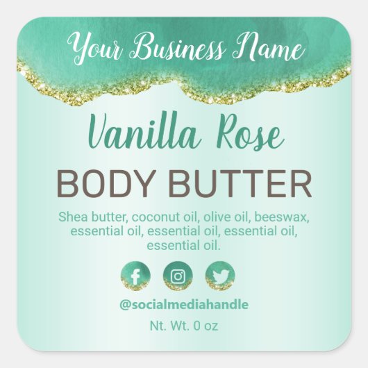 Agate Styled Teal And Gold Glitter Product Label (Voorkant)